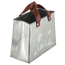 Artikel Deko Tasche Silber Weiß Braun Metall Pflanztopf L22cm 2St