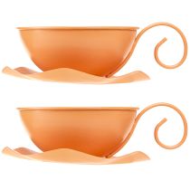 Artikel Deko Tasse Ø16cm H9cm mit Teller Metall Deko Orange 2St