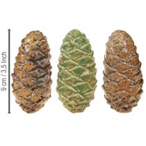 Artikel Deko Zapfen Keramik Sortiert Grün Gelb Braun 8,5cm 6 St