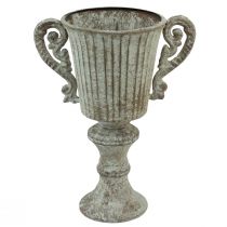 Artikel Deko Pokal Kelch Metall Antik Braun Weiß Ø12cm H26cm Vase Kübel Blumenschmuck