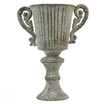 Artikel Deko Pokal Kelch Metall Antik Braun Weiß Ø12cm H26cm Vase Kübel Blumenschmuck