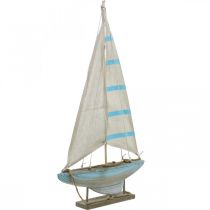 Deko Segelboot Holz Blau-Weiß Maritime Tischdeko H54,5cm