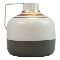 Artikel Charmante Metall Deko-Vase mit Henkel Vintage-Stil Creme/Grau/Gold Ø16cm H17cm für Trockenblumen & Kunstpflanzen
