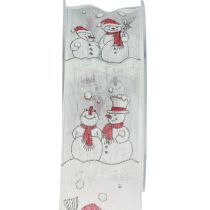 Geschenkband Weihnachten Schneemann Winter Rot Weiß 40mm 15m