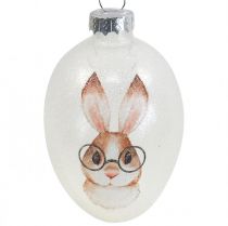 Artikel Dekohänger Glas Deko Eier Hase mit Brille Glitter 5x8cm 6St