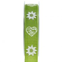 Dekorationsband mit Edelweiß Grün 25mm 20m