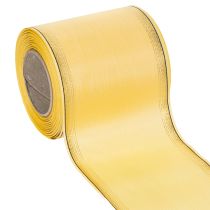 Artikel Dekoratives Moiré Kranzband in Gelb mit Goldrand, Breite 100mm, Länge 25m für Floristik und Dekoration