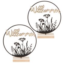 Artikel Dekoring mit Fuß Willkommen Schwarz Natur Ø20cm 2St