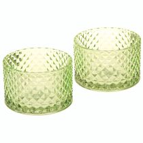 Artikel Dekoschale Glas Teelichthalter Grün Retro Ø10,5cm 2St
