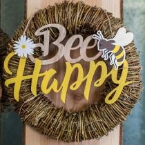 Dekoschild Biene „Bee Happy“ Sommerdeko Holz 31×18cm 2St