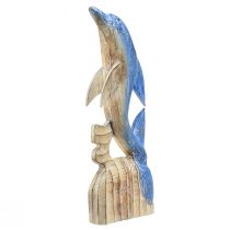 Delphin Figur Maritime Holzdeko Handgeschnitzt Blau H59cm