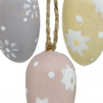 Artikel Mini Ostereier, Holzeier mit Blumen, Osterdeko Lila, Rosa, Gelb H3,5cm 6St
