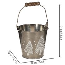 Artikel Deko Eimer mit Tannen und Holzgriff 13cm