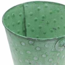 Artikel Deko-Eimer Pflanzgefäß mit Punkten Metall Grün gewaschen Ø16cm H15,5cm