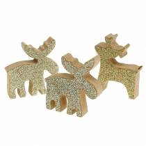 Artikel Streudeko Weihnachten Elch Holz Golden, Glitzer 5×5,5cm 12St