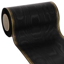 Artikel Elegantes Kranzband Moiré 175mm Schwarz mit Perlkante und Taftbindung, Dekoband Trauerfloristik, Schleifenband 25m