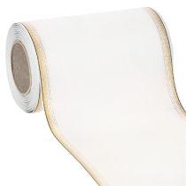 Artikel Elegantes Kranzband Moiré mit Goldrand, Hochzeitsdeko, Trauerband, Weiß 150mm x 25m