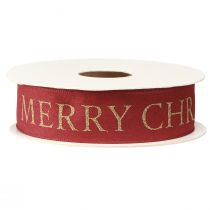 Artikel Festliches Weihnachtsband in Rot mit goldener 'Merry Christmas' Beschriftung Breite 25mm Länge 15m