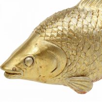 Deko Fisch Goldfarben, Statue zum Hinstellen, Fischskulptur Polyresin Klein L18cm