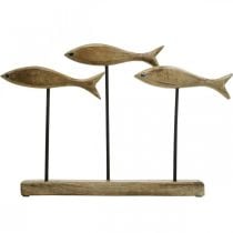 Maritime Deko, Dekoskulptur, Holzfische auf Standfuß Naturfarben, Schwarz H30cm L45cm