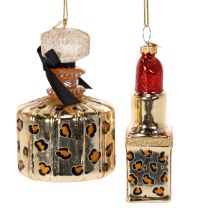 Artikel Christbaumschmuck Parfumflakon und Lippenstift mit Leoprint 11cm 2St