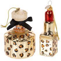 Artikel Christbaumschmuck Parfumflakon und Lippenstift mit Leoprint 11cm 2St