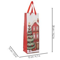 Artikel Geschenktasche Flasche Weihnachten Haus und Tannenbaum 36cm 2St