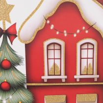 Artikel Geschenktasche Flasche Weihnachten Haus und Tannenbaum 36cm 2St