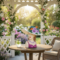 Artikel Blumenvase Frau im Hut mit Blumen Pflanztopf Dekoration für Innen und Außen 20cm