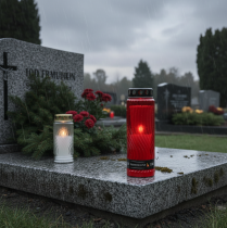 Artikel Grabkerze Deckel Motiv Blüte Rot Schwarz 10 Tage H27cm