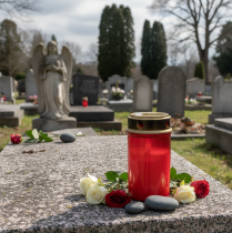 Artikel LED Grablicht mit Timer Friedhofskerze für Batterie Rot H12,5cm