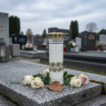 Artikel Grabkerze Weiß Rosen Gold Trauerlicht Ø7cm 23,5cm 100h 2St