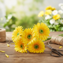 Artikel Künstliche Blumen Gerbera Sonnengelb Gartenblume 47cm