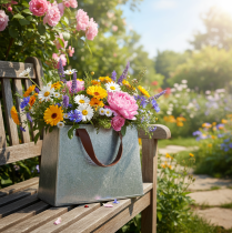 Artikel Deko Tasche Silber Weiß Braun Metall Pflanztopf L22cm 2St