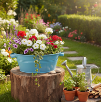 Artikel Schale Rund Griff Dekoschale Blumenschale Blau Ø33,5cm