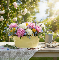 Artikel Dekoschale Metall Grüngelb Blumenschale Griff Ø33,5cm