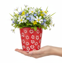 Artikel Übertopf Rot Weiß Blumentopf geblümt Metall Ø12,5cm H11,5cm