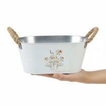 Artikel Deko Schale Oval Metall Weiß Natur Blumen Dekor L26cm