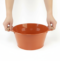 Artikel Deko Schale mit Griffen Metall Orangebraun Ø29cm H14,5cm