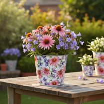 Artikel Blumentopf Frühlingsdeko Übertopf Metall Ø12cm H10,5cm