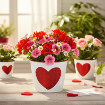 Artikel Blumentopf Weiß mit Herz in Rot Übertopf Pflanztopf Ø13cm H10,5cm