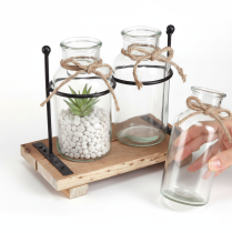 Artikel Flaschenvase Deko Flaschen Glas Holz 23x12x19,5cm 2St