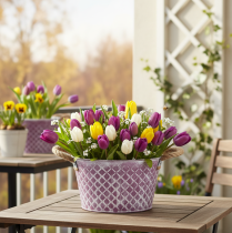 Artikel Zinkschale Raute mit Seilgriffen Violett weiß gewaschen Ø24,5cm H14cm