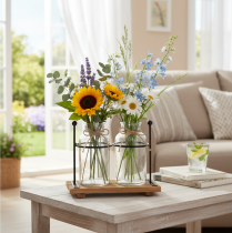 Artikel Flaschenvase Deko Flaschen Glas Holz 23x12x19,5cm 2St