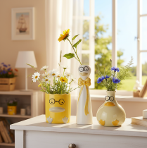 Artikel Figur Ente mit Brille Keramik als fröhliche Frühlings- und Sommerdeko 25cm 3St