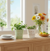 Artikel Übertopf Art of Nature mit Schriftzug Dekoration für Fensterbank und Wohnzimmer 15cm 2St