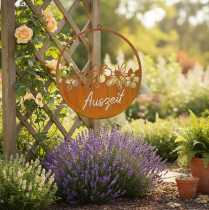 Artikel Dekoring Metall Rost Deko Blumen „Auszeit“ Edelrost Ø38cm