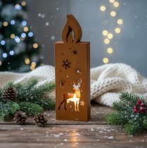 Artikel Teelichthalter Weihnachten Edelrost Kerze Hirsch 45x14cm