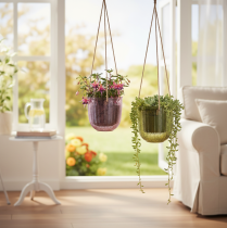 Artikel Blumentopf Glas Windlicht zum Hängen Lila Grün 14cm 2St