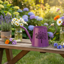 Artikel Deko Gießkanne Lila Metall Boho Pusteblume H12cm 2St